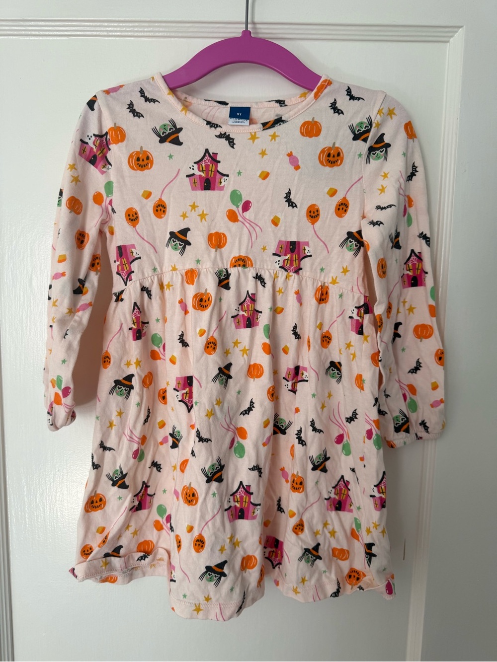 Old Navy Pink Halloween Print Long-Sleeve Dress